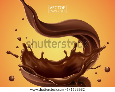 Splashing and whirl chocolate liquid for design uses isolated on warm background in 3d illustration Splashing and whirl chocolate liquid for design uses isolated on warm background in 3d illustration