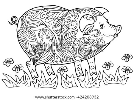 Stock Images similar to ID 55777717 - outline of a chubby pig eating...