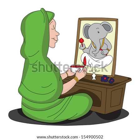 stock vector vector illustration of indian woman worshipping lord ganesha 154900502