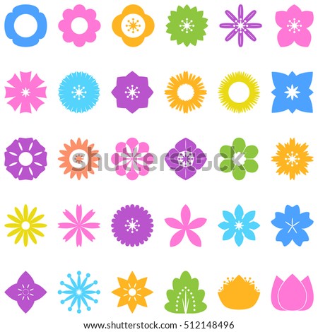 Set 33 Images Different Multicolor Flowers Stock Vector 134730812