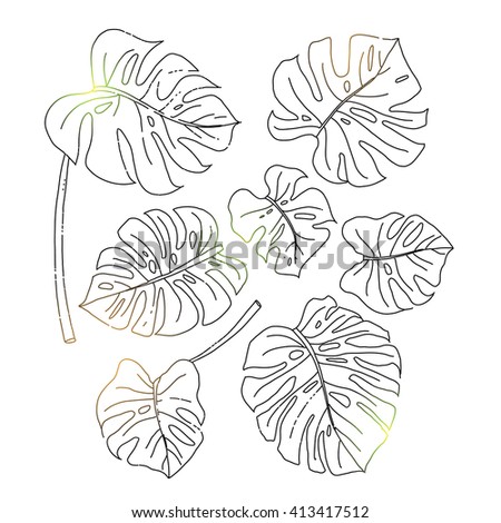 Set Few Monstera Leaves Black Colors Stock Vector 413417512 - Shutterstock