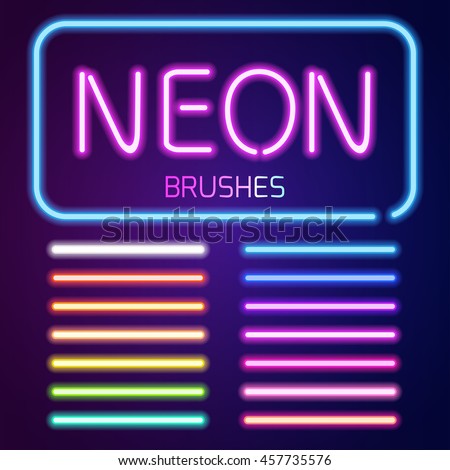 Neon brushes set. Set of colorful light objects on dark background. - stock vector Neon brushes set. Set of colorful light objects on dark background. - stock vector