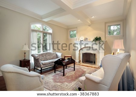 Nice Elegant Living Room Large Fireplace Stock Photo 95931646