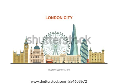 London city skyline. Vector illustration of most famous London attractions in trendy flat style. Isolated on white background. London city skyline. Vector illustration of most famous London attractions in trendy flat style. Isolated on white background.