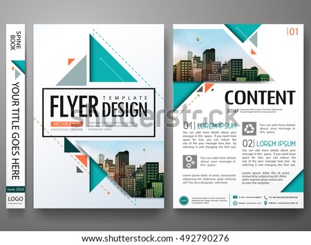 Flyers design template vector.Brochure report business magazine poster.Abstract green cover book portfolio presentation.Flat orange triangle on poster design layout.City design on A4 brochure layout. Flyers design template vector.Brochure report business magazine poster.Abstract green cover book portfolio presentation.Flat orange triangle on poster design layout.City design on A4 brochure layout.