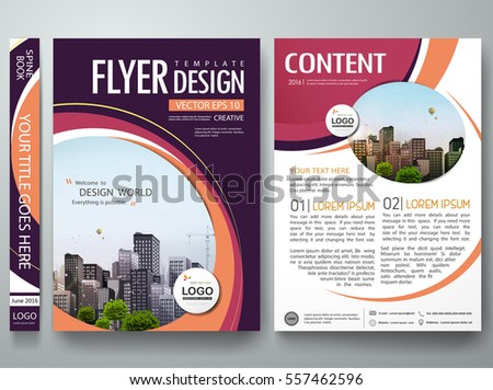 Brochure design template vector. Abstract circle cover book portfolio minimal orange presentation poster. City concept in A4 layout. Purple flyers report business magazine. Brochure design template vector. Abstract circle cover book portfolio minimal orange presentation poster. City concept in A4 layout. Purple flyers report business magazine.