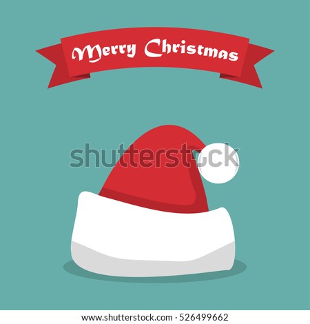 Santa hat with shadow and ribbon in a flat design