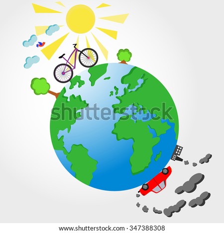 Bicycle Car On Planet Earth Vector Stock Vector Shutterstock