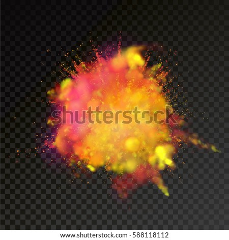 Paint powder explosion on transparent background. Yellow and Red dust explode for celebration or holiday design element Paint powder explosion on transparent background. Yellow and Red dust explode for celebration or holiday design element