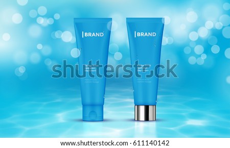 Cosmetic tube with moisturizing cream on vector underwater blue background Cosmetic tube with moisturizing cream on vector underwater blue background