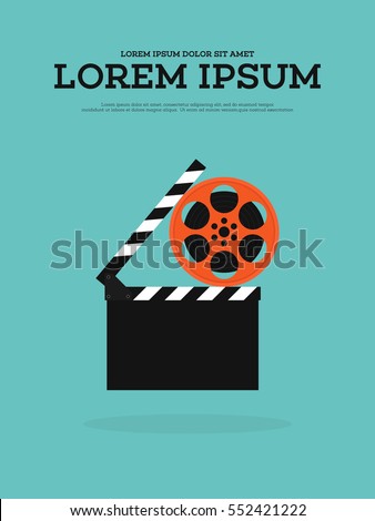 Movie film reel and filmstrip vintage poster background vector illustration Movie film reel and filmstrip vintage poster background vector illustration