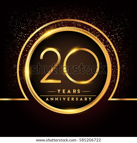 twenty years birthday celebration logotype. 20th anniversary logo with confetti and golden ring isolated on black background, vector design for greeting card and invitation card. twenty years birthday celebration logotype. 20th anniversary logo with confetti and golden ring isolated on black background, vector design for greeting card and invitation card.