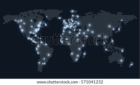 Dotted World Map with Glowing Illumination Lights. Vector Illustration Modern Design Dotted World Map with Glowing Illumination Lights. Vector Illustration Modern Design