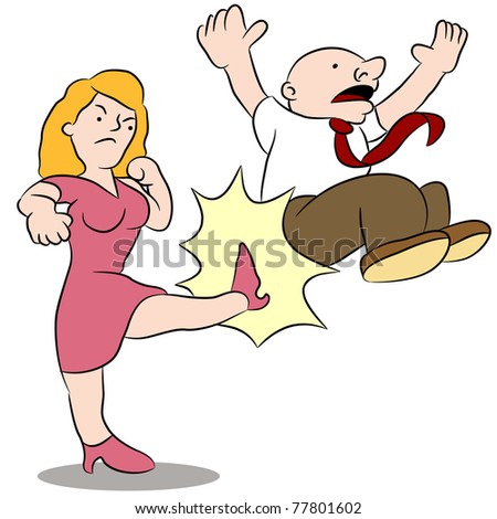 An Image Of A Woman Kicking Her Husband Stock Vector