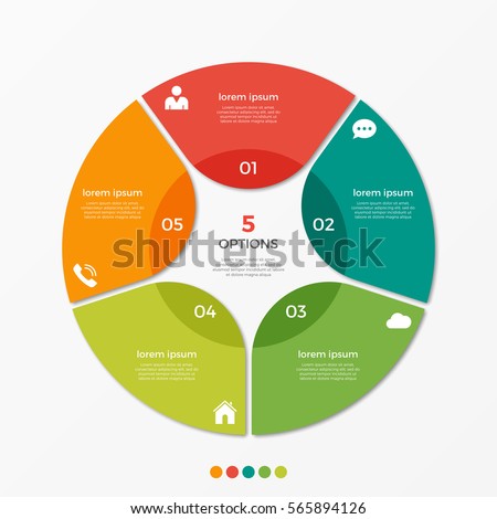 Circle chart infographic template with 5 options for presentations, advertising, layouts, annual reports. Circle chart infographic template with 5 options for presentations, advertising, layouts, annual reports.