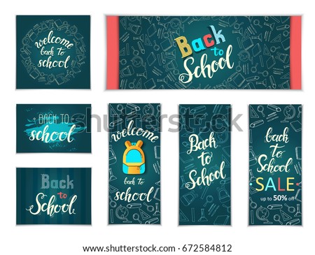 Design Web banners of different sizes. Hand written trendy quote 'Back to school, Back to school Sale, up to 50%" School doodles icons and symbols. Poster, flyer, brochure, web , advertising Design Web banners of different sizes. Hand written trendy quote 'Back to school, Back to school Sale, up to 50%" School doodles icons and symbols. Poster, flyer, brochure, web , advertising