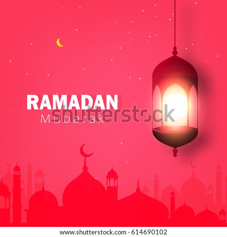 Ramadan Mubarak, Vector Illustration based on Evening scene with Masjid or Mosque in background and Hanging Shiny Lamp. Ramadan Mubarak, Vector Illustration based on Evening scene with Masjid or Mosque in background and Hanging Shiny Lamp.