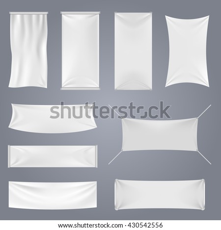 White blank textile advertising banners with folds vector templates. Empty smooth poster or placard set for advertising - stock vector White blank textile advertising banners with folds vector templates. Empty smooth poster or placard set for advertising - stock vector