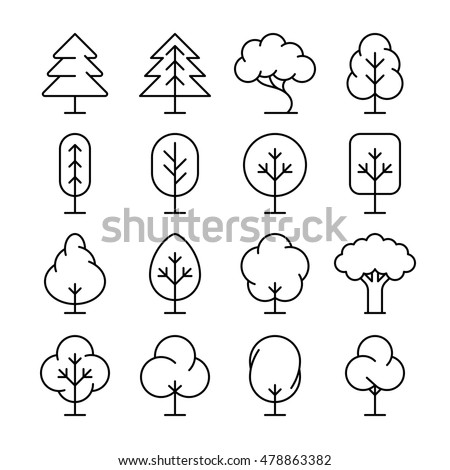 Tree thin line vector icons set. Collection of plant in linear style illustration Tree thin line vector icons set. Collection of plant in linear style illustration