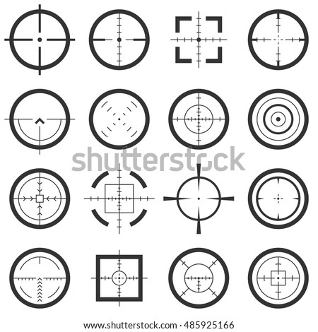 Crosshairs vector icons set. Target and aiming to bullseye illustration Crosshairs vector icons set. Target and aiming to bullseye illustration