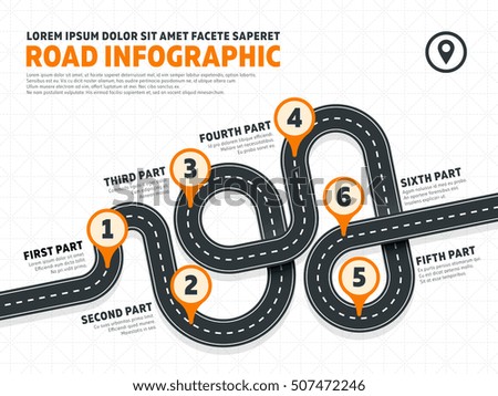 Street, road business marketing vector infographics template with pin signs Street, road business marketing vector infographics template with pin signs