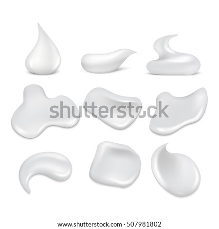 White fresh cream strokes, mousse, foam, froth vector set. Foam skincare smooth and soft, clean lotion and gel illustration White fresh cream strokes, mousse, foam, froth vector set. Foam skincare smooth and soft, clean lotion and gel illustration