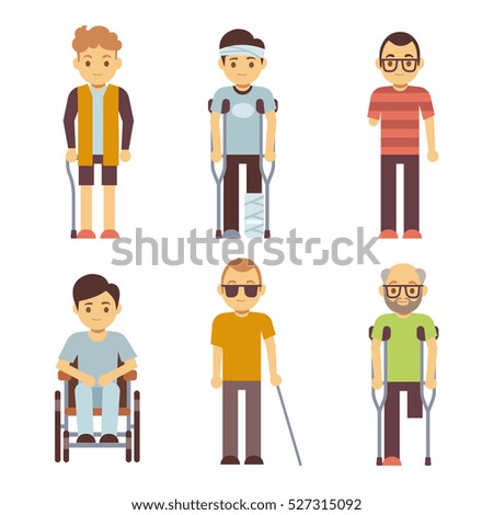 Disabled people vector set. Old and young invalid persons. Disabled people vector set. Old and young invalid persons.