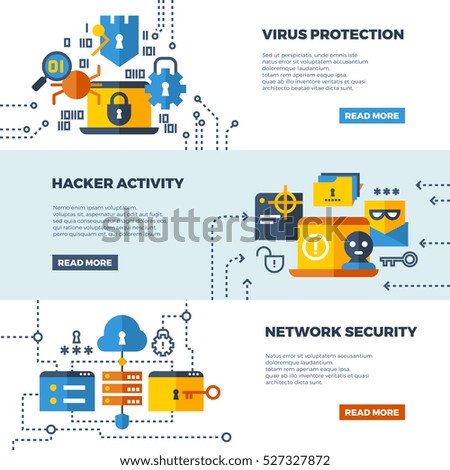 Online communication security, computer protection vector web banners set Online communication security, computer protection vector web banners set