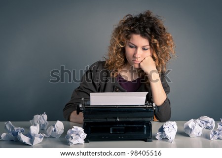 young girl typewriter desperate writing conceptual old woman shutterstock search illustrations