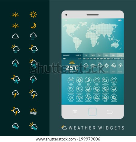 Modern Weather Widget Symbols and Interface Design. Vector illustration