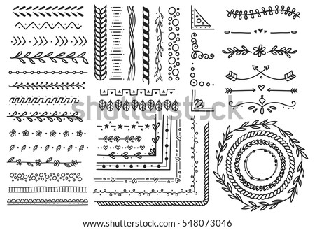 Set of floral hand drawn border Set of floral hand drawn border