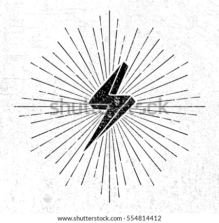 Vintage thunder symbol with sunburst in grunge background Vintage thunder symbol with sunburst in grunge background
