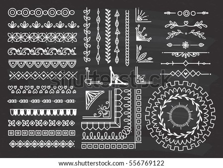 Set of border, brush, frame, page divider in doodle style Set of border, brush, frame, page divider in doodle style