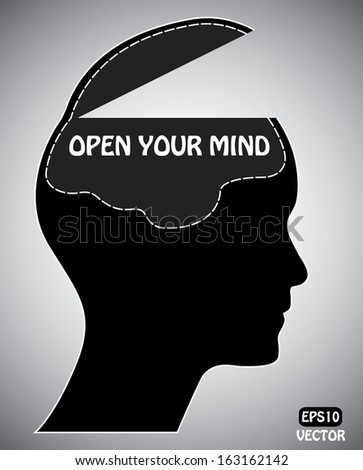 Open your mind concept with brain, head and text. Easy to ...