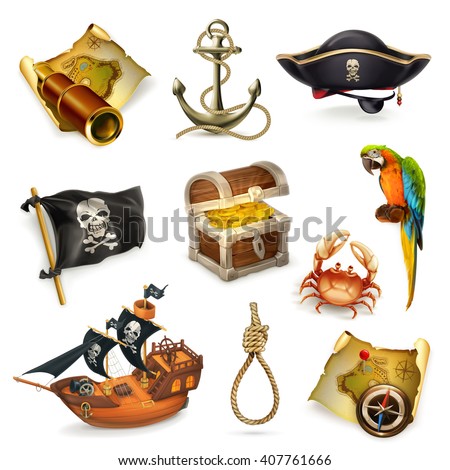 Sea pirates, vector icon set - stock vector Sea pirates, vector icon set - stock vector