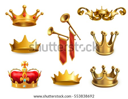 Gold crown of the king. 3d vector icon set Gold crown of the king. 3d vector icon set