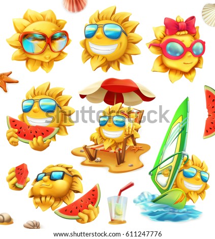 Fun summer sun, vector characters. 3d icon set Fun summer sun, vector characters. 3d icon set