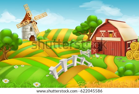 Farm field landscape 3d vector background Farm field landscape 3d vector background