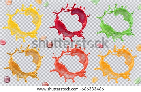 Fruit juice, splashes of paint. 3d vector icon set. Fruit juice, splashes of paint. 3d vector icon set.