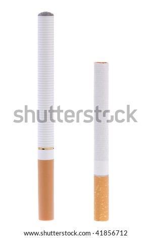 Electronic Cigarette Compared To Real One Electronic Cigarettes Isolated On White Background Stock