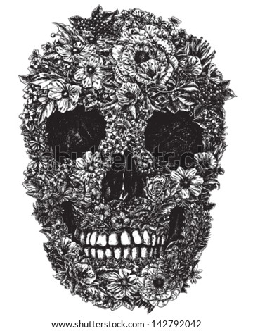 Skull Made Of Flowers Tattoo