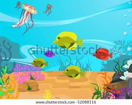 Vector illustration of the seabed and its inhabitants - stock vector