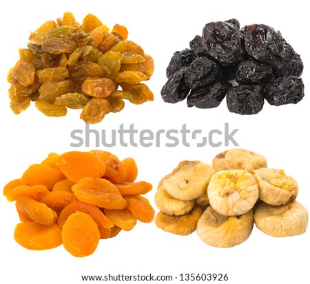 prunes, figs, dried apricots isolated on white background - stock ...