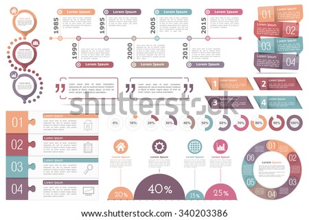 nfographic elements set - circle diagram, timeline, progress indicators, diagram with percents, design templates with numbers (steps or options) and text, quote frames or text boxes, vector eps10 - stock vector nfographic elements set - circle diagram, timeline, progress indicators, diagram with percents, design templates with numbers (steps or options) and text, quote frames or text boxes, vector eps10 - stock vector