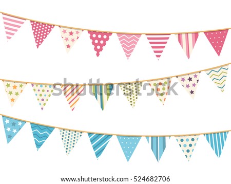 Pink, blue and white bunting, design elements for decoration of greetings cards, invitations etc, vector eps10 illustration Pink, blue and white bunting, design elements for decoration of greetings cards, invitations etc, vector eps10 illustration