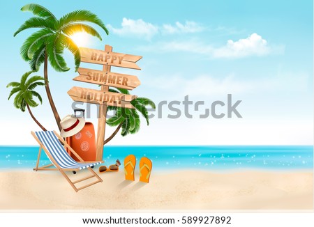 Seaside vacation vector. Travel items on the beach. Seaside vacation vector. Travel items on the beach.
