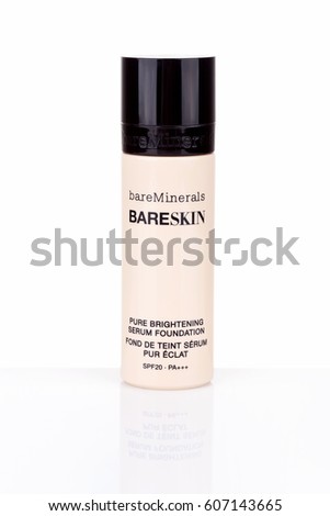 ZAGREB, CROATIA - MARCH 22, 2017: BareMinerals bareSkin Pure Brightening Serum Foundation SPF20 is clinically proven tone-correcting mineral foundation and brightening serum in one.