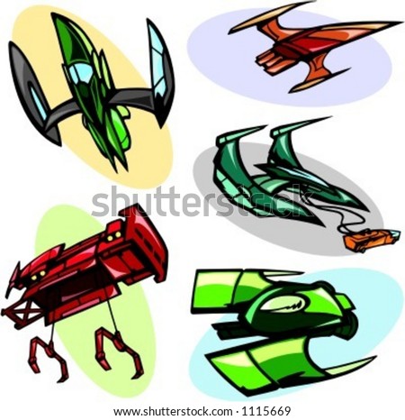 Set 6 Vector Illustrations Alien Spaceships Stock Vector 1115675