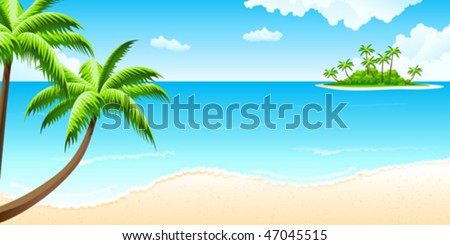 Watercolor Illustration Tropical Beach Stock Illustration 196309079