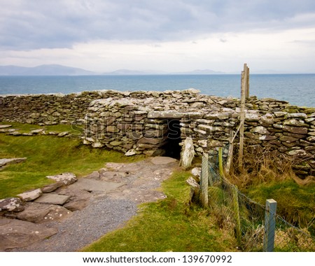 Ancient Dunbeg Promontory Fort on the Dingle Peninsula - stock photo